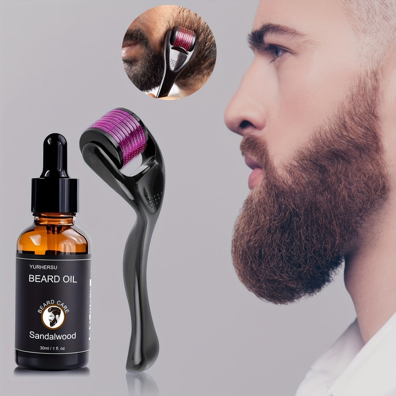 Beard Oil - น้ำมันบำรุงหนวดผสมน้ำมันละหุ่ง, ลูกกลิ้งสำหรับหนวด เพื่อให้หนวดเรียบเนียน, บำรุงผิวหน้าอย่างเข้มข้น พร้อมให้ความชุ่มชื้นยาวนาน